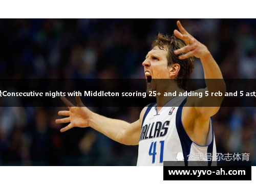 米德尔顿力压诺维茨基，刷新队史纪录Consecutive nights with Middleton scoring 25+ and adding 5 reb and 5 ast, Volk now leads Desmond Bane。